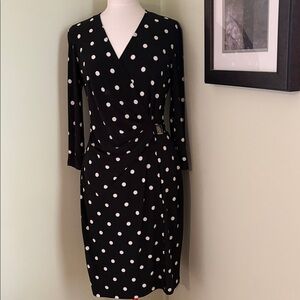 Anne Klein Black Dress with White Polka Dots - Long Sleeve Sheath